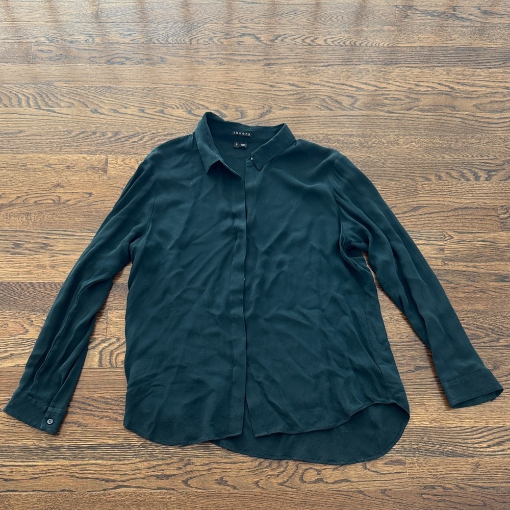 Theory Silk Dark Green Blouse